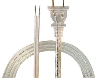 May include: A clear, white, 18/2 gauge, 300V, 117.2 volt, 15 amp, 100ft cord with a clear, white, polarized plug.