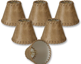 Royal Designs, Inc. 6" Faux 2-Tone Leather Light Brown Chandelier Lampshade with Lace  - 3 x 6 x 5
