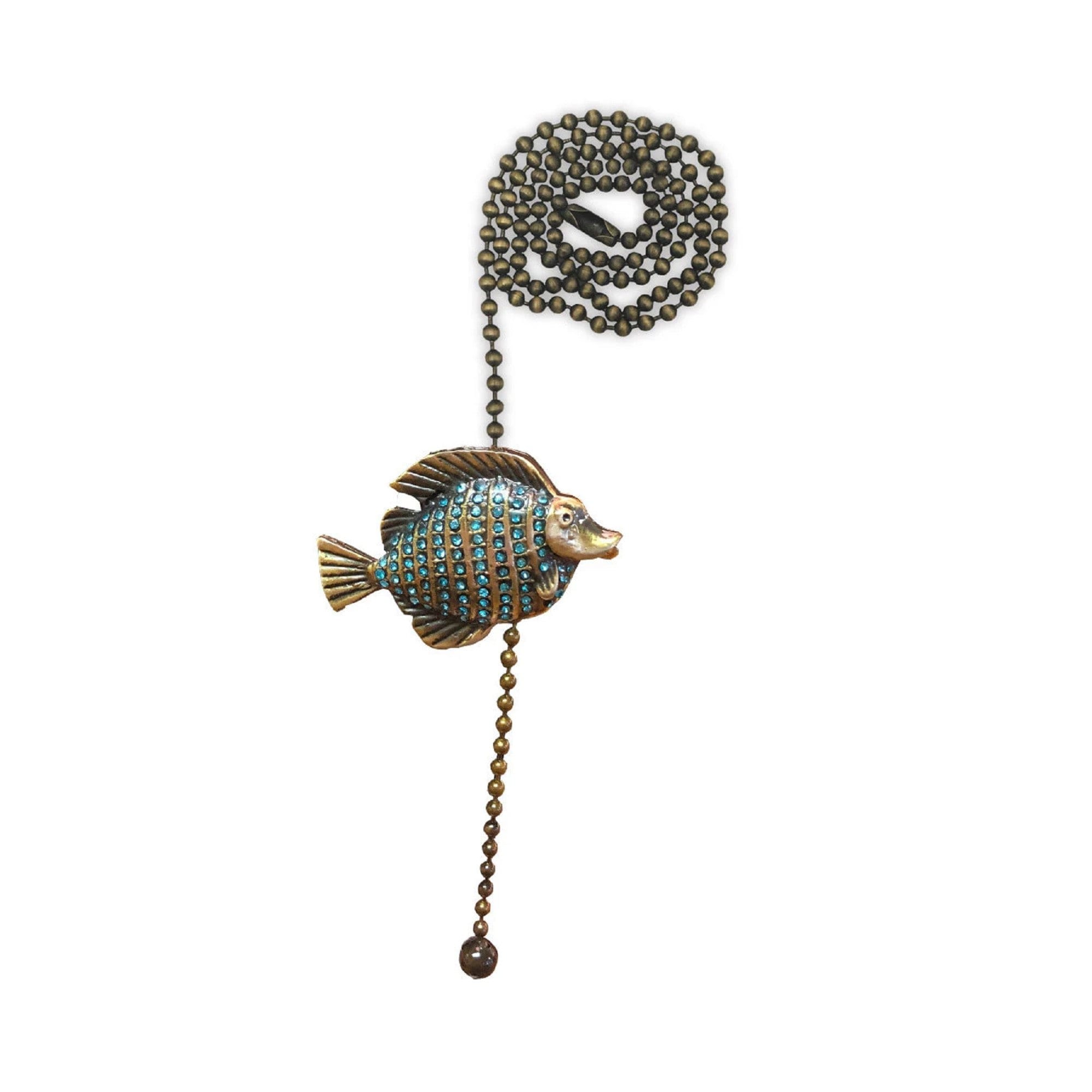 Royal Designs, Inc. Floating Emerald Fish Fan Pull Chain, Antique Brass