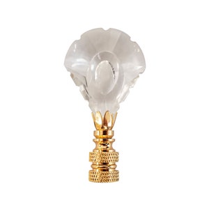 Royal Designs, Inc. Clear Fluted Pendalogue Faceted Center Cut Design Crystal Lamp Finial with Polished Brass Base