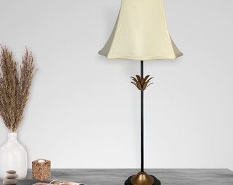 Royal Designs, Inc. 24" Black and Gold Round Base Lamp with Gold Leaf Accent
