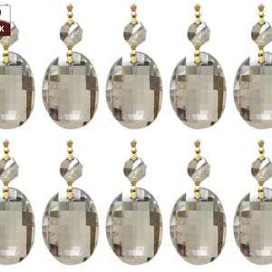 Royal Designs, Inc. Replacement Chandelier Crystal Prism - Oblate Cut with Polished Brass Connectors and Octagon Crystal Beads - 10-Pack