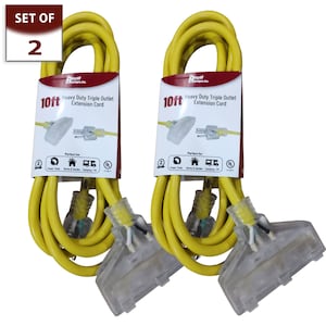 Royal Designs, Inc. Heavy Duty Extension Cord, Indicator Light, Indoor/Outdoor, 10 Ft, Yellow, 3-Prong, Grounded Wire UL Listed, Set of 2