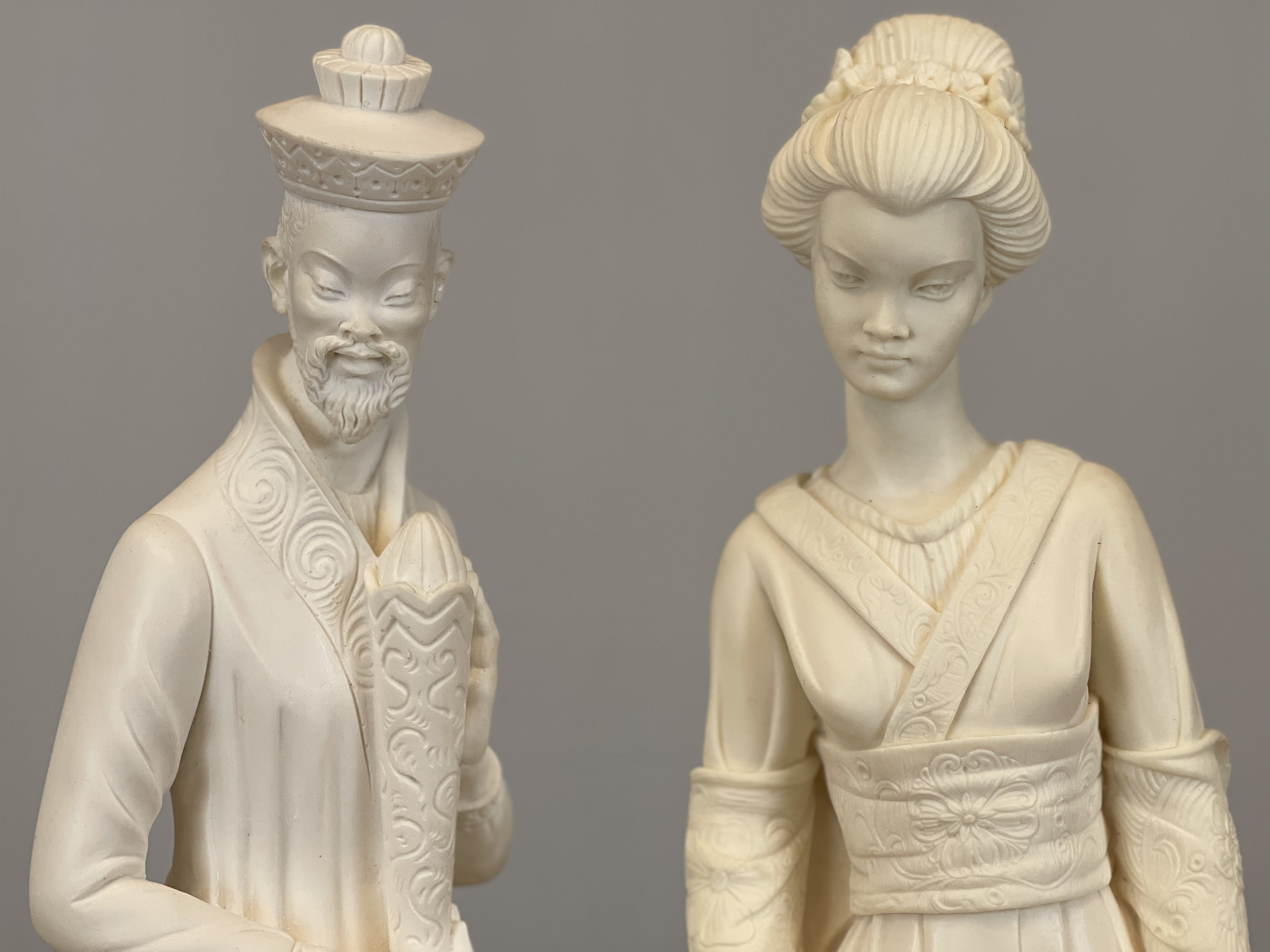 Ornate Oriental Hand Carved Italian Alabaster Figurine Set Etsy