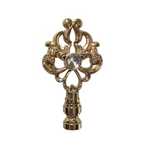 Royal Designs, Inc. Floral Filigree Design with a Crystal Accent Lamp Finial, Polished Brass