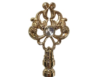 Royal Designs, Inc. Floral Filigree Design with a Crystal Accent Lamp Finial, Polished Brass