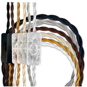 Royal Designs, Inc. 8Ft Twisted Rayon Lamp Cord with NEMA-15P Plug, On/Off Switch, Stripped Ends Ready for Wiring, SPT-1 UL Listed