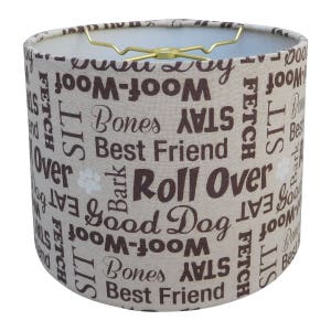 Royal Designs, Inc. Linen Cream and Brown Dog Lover Print Hardback Lamp Shade