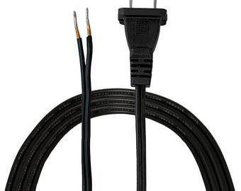 May include: Black electrical cord with a two-prong plug and exposed wire ends.