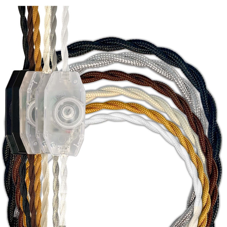 Royal Designs, Inc. 8Ft Twisted Rayon Lamp Cord with NEMA-15P Plug, Dimmer Switch, Stripped Ends Ready for Wiring, SPT-1 UL Listed image 1