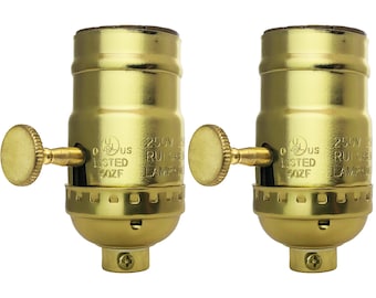 Royal Designs, Inc. 3-Way Lamp Socket for Incandescent or LED Bulbs, Metal Knob, Polished Brass Finish