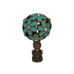 Royal Designs, Inc. Decorative Flower Ball Lamp Finial, Green and Antique Brass