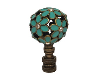 Royal Designs, Inc. Decorative Flower Ball Lamp Finial, Green and Antique Brass