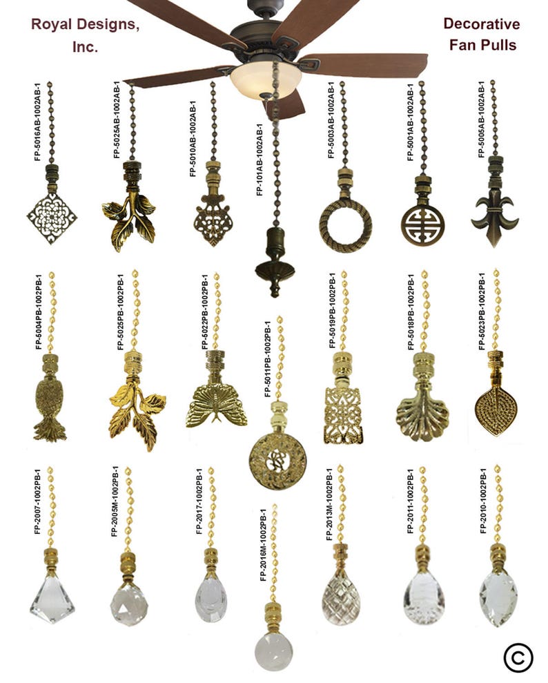 Royal Designs Fan Pull Chain with Trendy Resort Pineapple Finial \u2013 Polished Brass