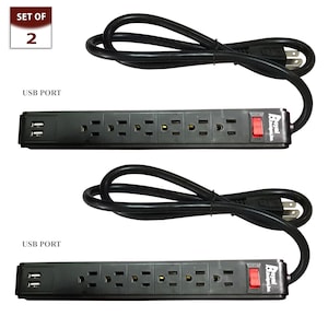 Royal Designs, Inc. Black USB Power Strip and Surge Protector with 6 Outlets and Two USB Ports, Set of 2