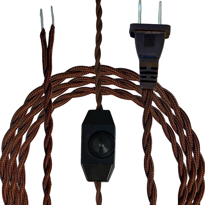 Royal Designs, Inc. 8Ft Twisted Rayon Lamp Cord with NEMA-15P Plug, Dimmer Switch, Stripped Ends Ready for Wiring, SPT-1 UL Listed image 7