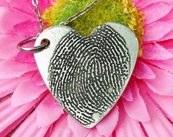 Actual Fingerprint Pendant - Fingerprint Jewelry - Thumbprint Necklace - Pewter Pendant - Mothers Day Gift - Custom Print Necklace