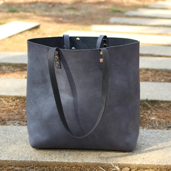 Minimalist leather tote, Gray Leather tote,Gray leather bag, Simple tote bag, Simple leather tote, Women tote bag, leather tote women