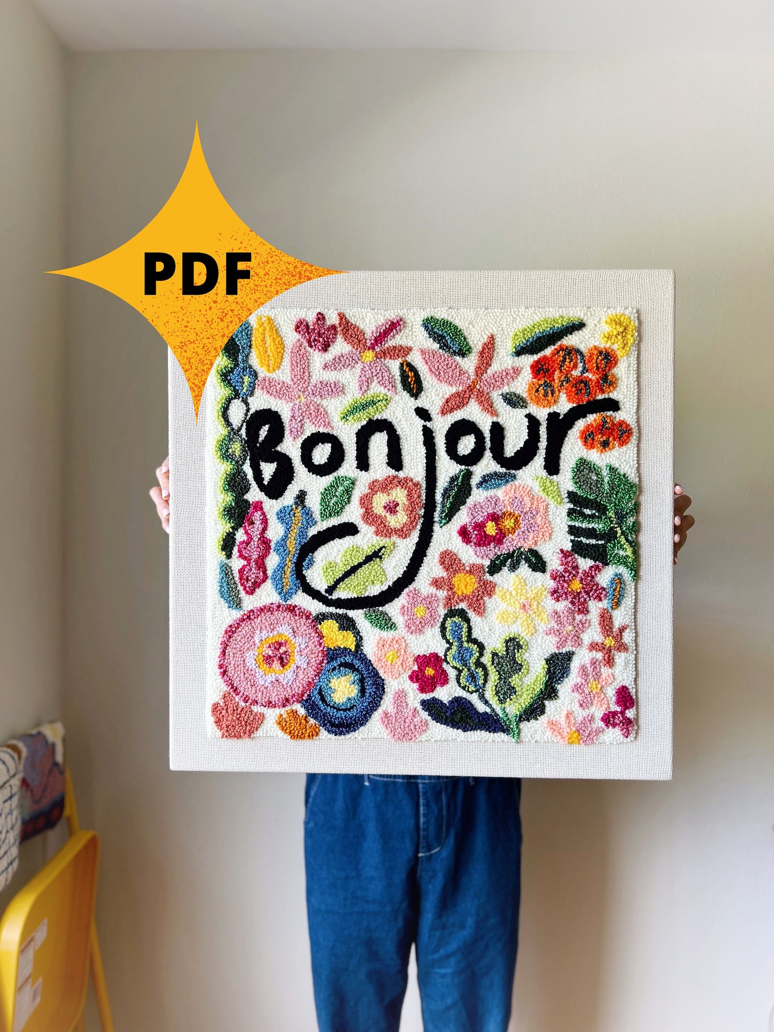 Digital Punch Needle Pattern Bonjour Etsy
