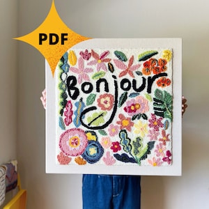 Digital punch needle pattern - Bonjour