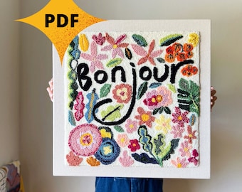 Digital punch needle pattern - Bonjour