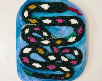 Punch Needle Snake Art: Felted Diamond Snake (11.5 x 14 in)