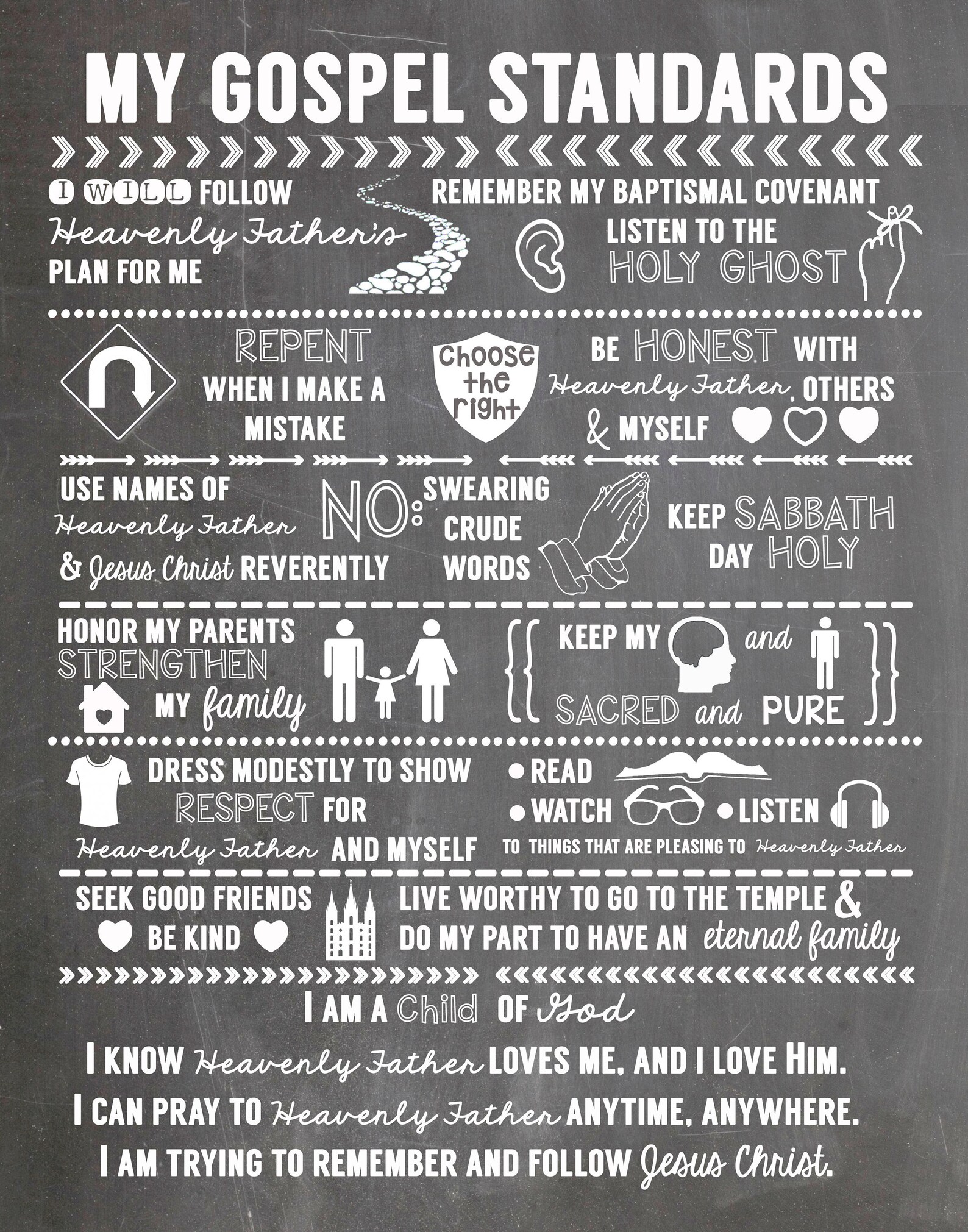 My Gospel Standards LDS Primary Excerpts Fun Chalkboard Print - Etsy