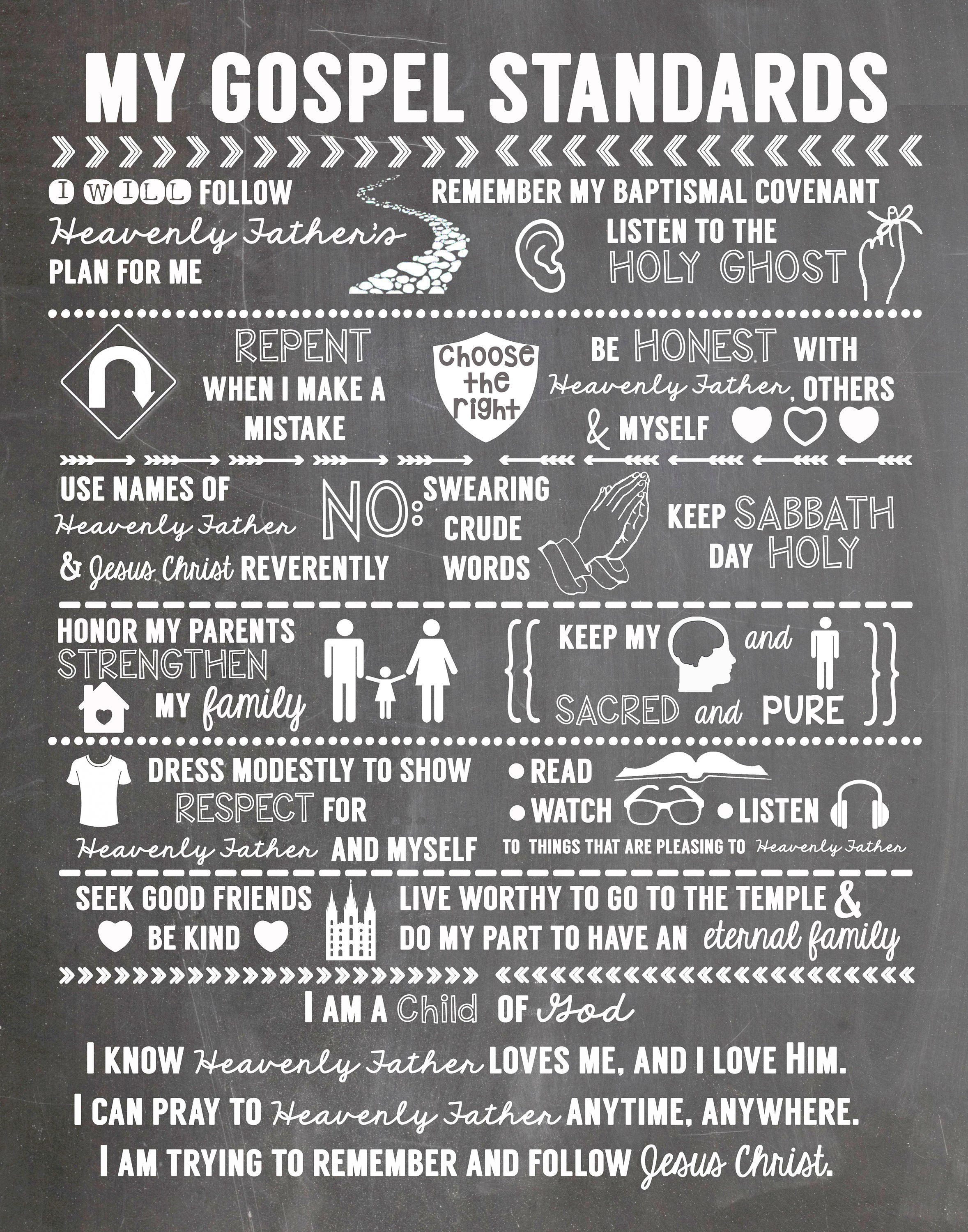 My Gospel Standards LDS Primary Excerpts Fun Chalkboard Print Etsy