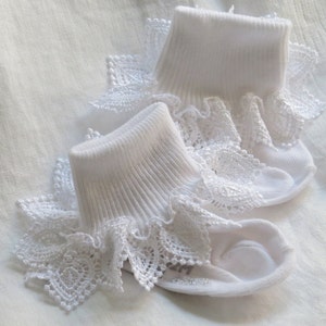 Baby-Infant Socks Little Girls Ruffled Lace Socks Toddler Frilly Socks, Newborn to Girl's size Easter Christening or Wedding Socks image 5