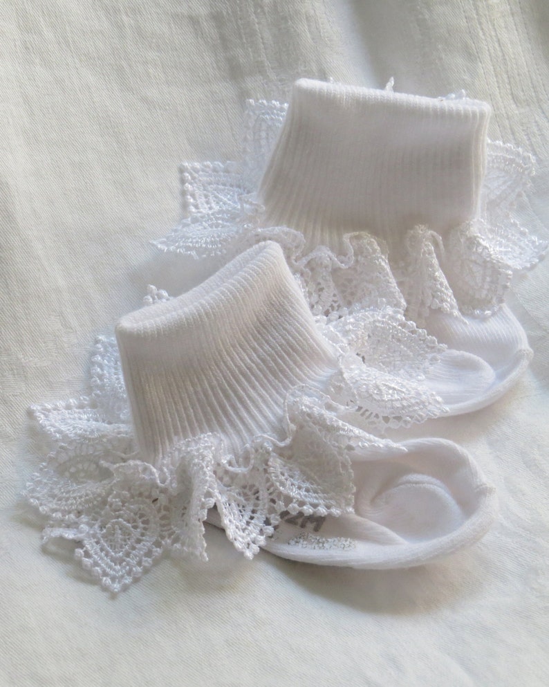 Baby-Infant Socks Little Girls Ruffled Lace Socks Toddler Frilly Socks, Newborn to Girl's size Easter Christening or Wedding Socks image 5