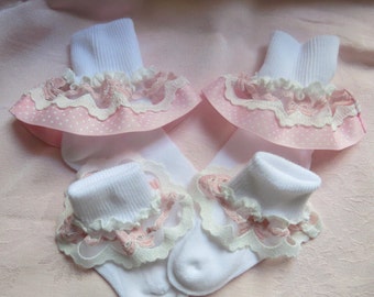 Little Girls Ruffled Lace Socks Baby-Infant Socks Toddler Frilly Socks, Newborn to Girl's size Easter or Christening or Wedding Socks