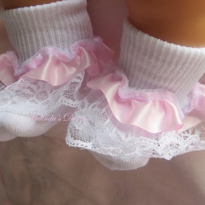 Lace-Satin Ribbon Socks Ruffled Socks Easter Socks Infant-Baby Socks Frilly Little Girl&#39;s Socks Toddler Socks Christening-Wedding Socks