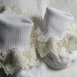 Baby-Infant Socks Little Girls Ruffled Lace Socks Toddler Frilly Socks, Newborn to Girl's size Easter Christening or Wedding Socks image 4