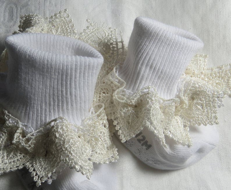 Baby-Infant Socks Little Girls Ruffled Lace Socks Toddler Frilly Socks, Newborn to Girl's size Easter Christening or Wedding Socks image 4
