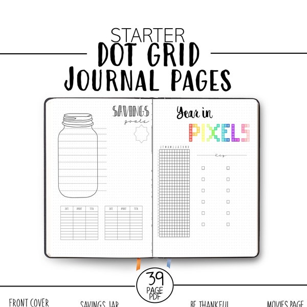 Journal Pages - Dot Grid - Bullet Planner Pages - Printable - Starter Journal - Template - Savings Jar - Weekly Spread - Calendar