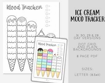 Ice Cream Mood Tracker | Bullet Dot Grid Pages | Summer Mood Tracker | Printable | Digital | Dot Grid | GoodNotes