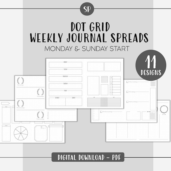 Journal Weekly Spread - Dot Grid - Bullet Planner - Templates - Printable