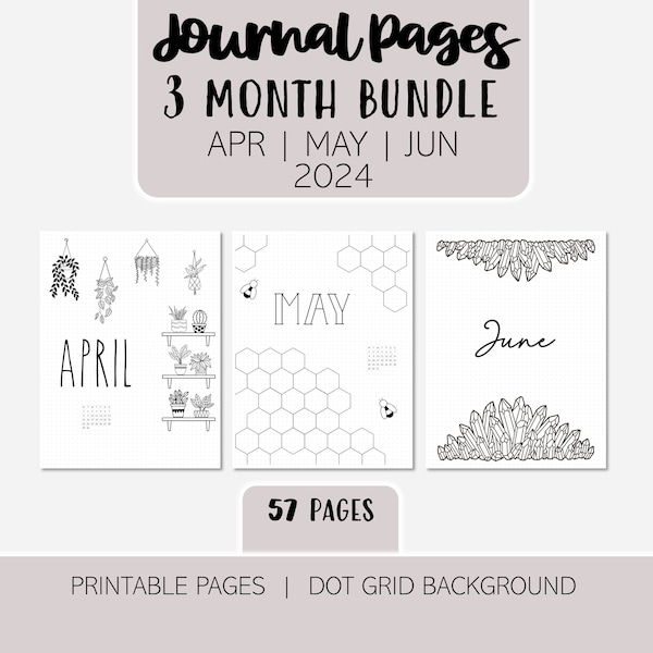 2024 Bullet Planner Journal Pages | 3 Month Bundle April May June | Dot Grid | Apr May Jun 24 | Journal Kit | Digital | Template