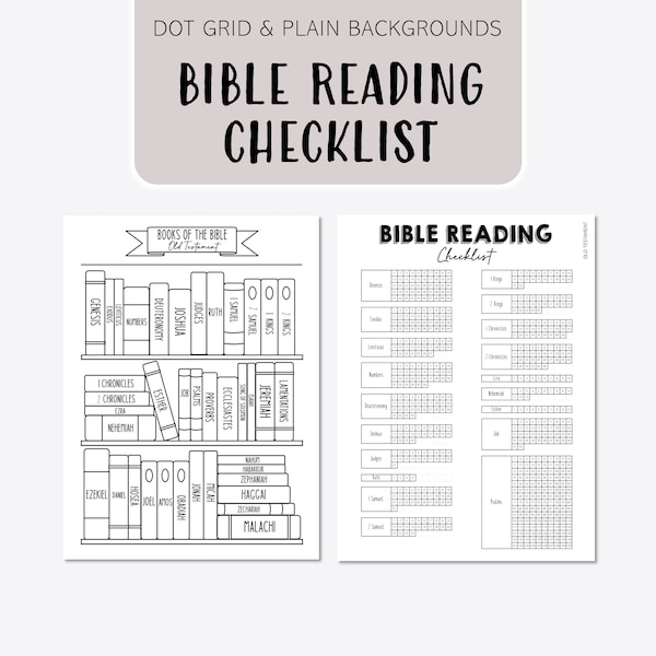 Bible Reading Checklist - Books of the Bible Bookshelf - Dot Grid  - Old Testament - New Testament