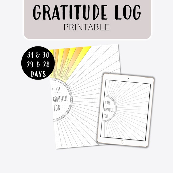 Gratitude Log Sun Sunshine Ray  Dotted Grid Template Printable