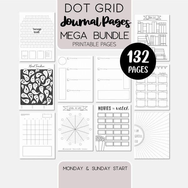 Bullet Planner Journal Pages  - Junk Journal Dotted - Printable Template Pages - Mega Bundle Collection