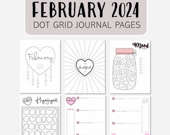 February 2024 Journal | Bullet Planner Pages Dot Grid | Valentines Love Theme | Feb 24 | Digital | Template