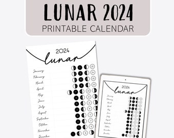 2024 Lunar Calendar | Journal Pages | Full Moon | Dot Grid | Digital