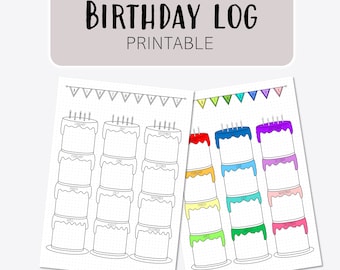 Bullet Planner Journal - Birthday Log - Birthday Tracker - Template - Dot Grid - Printable