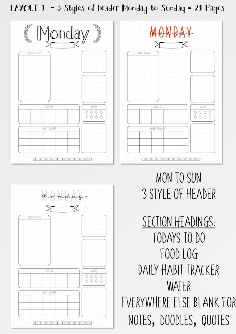 Bullet Journal Templates Daily Spread BUJO Printable | Etsy