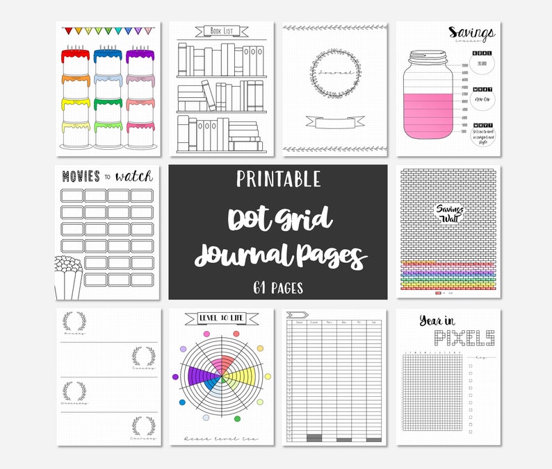 Journal Pages Dot Grid Printable Page Collection Hand Drawn Style Bundle Printable Templates Dotted Grid image 1