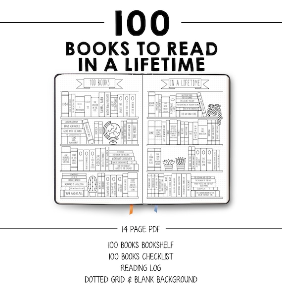 Book List Bookshelf Books To Read Bullet Journal 100 Etsy