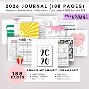 2026 Bullet Planner Journal Monthly Themed Color Version | Dot Grid | Printable | Monday Sunday Start | Download Template Digital Printable image 1