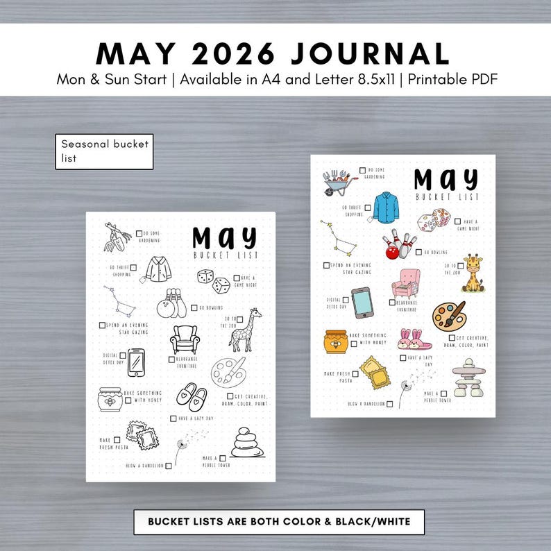 May 2026 Journal Bullet Printable Pages Honey Bees Mood Tracker ...