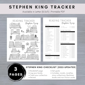 Stephen King Reading Checklist Book Tracker Romanzi 2025 AGGIORNATO Scaffale Registro di lettura Pagine stampabili Modello digitale Diario di lettura